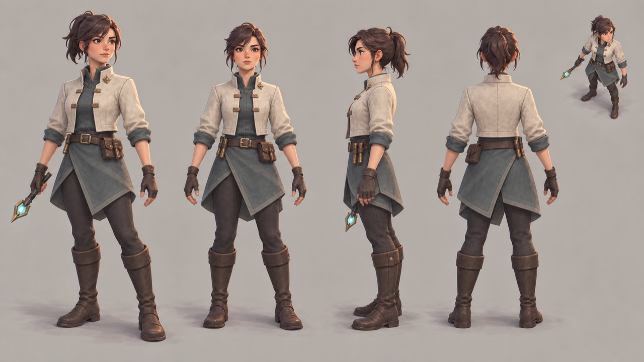 Character concept turnaround painted by Astra